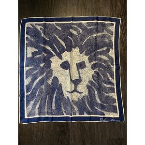 Vtg Silk Scarf Anne Klein for Robinson & Golluber Blue & Silver Signature Logo